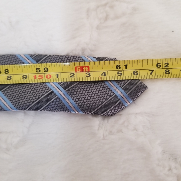 Angelo Rossi Plaid Blue Gray Neck Tie - Picture 7 of 8